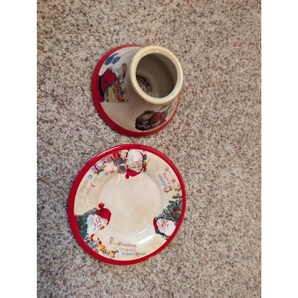 Yankee Candle Christmas Past Shade & Tray Plate Set Vintage Santa Ceramic1208535
